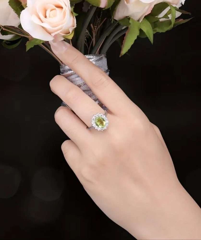 18k Gold Plated Natural Peridot Gemstone Ring - Size 5 & 6